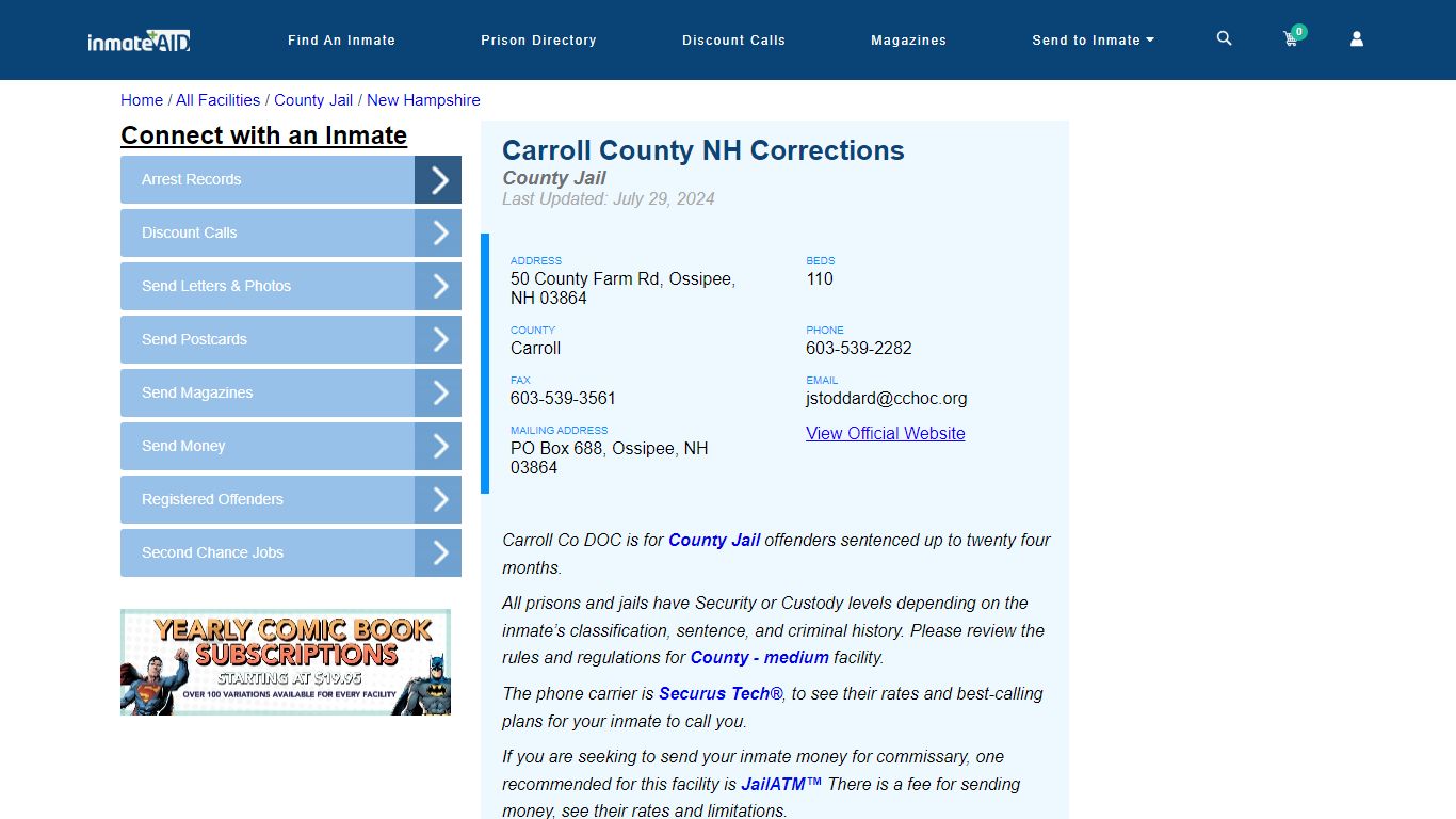 Carroll County NH Corrections - Inmate Locator